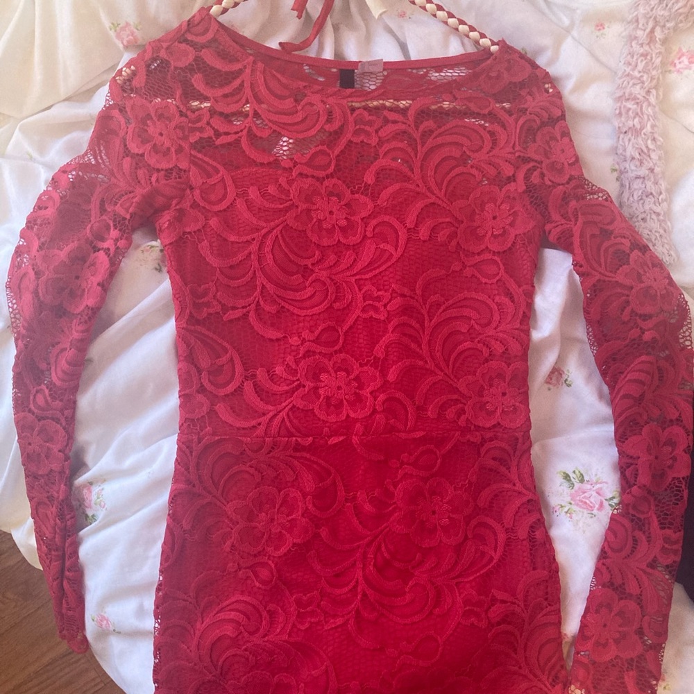 H&M Embroidered Red Dress